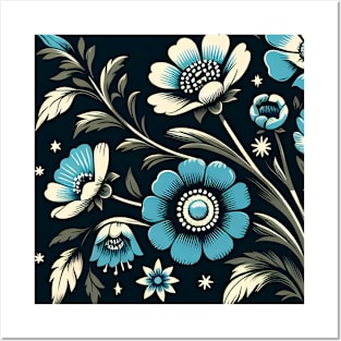 Sky Blue Floral Illustration Posters and Art